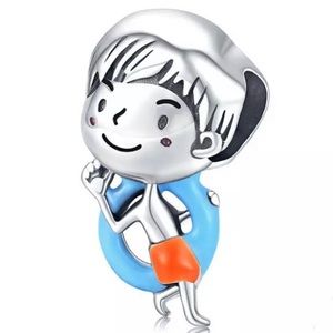 S925 Silver Swimming Boy Charm